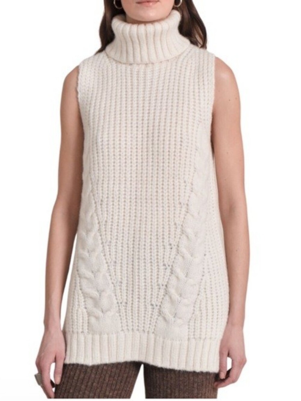 Eleven Six Taylr Sleeveless Alpaca Wool Turtleneck Cream Tunic Tank Size M/L